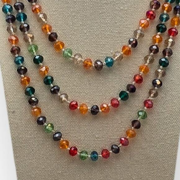 Colorful Faceted Bead Vintage 1970s–1980 Necklace – 62” Long Flapper - Picture 3 of 8